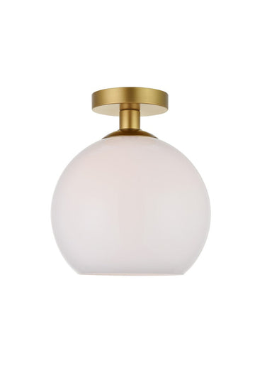 Elegant Lighting One Light Flush Mount from the BAXTER collection in Brass And Frosted White finish
