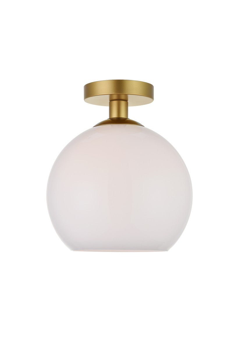 Elegant Lighting One Light Flush Mount from the BAXTER collection in Brass And Frosted White finish