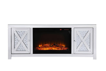 Elegant Lighting TV Stand With Log Insert Fireplace from the Modern collection in Clear finish