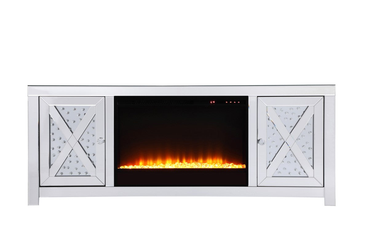 Elegant Lighting TV Stand With Insert Fireplace from the Modern collection in Clear finish