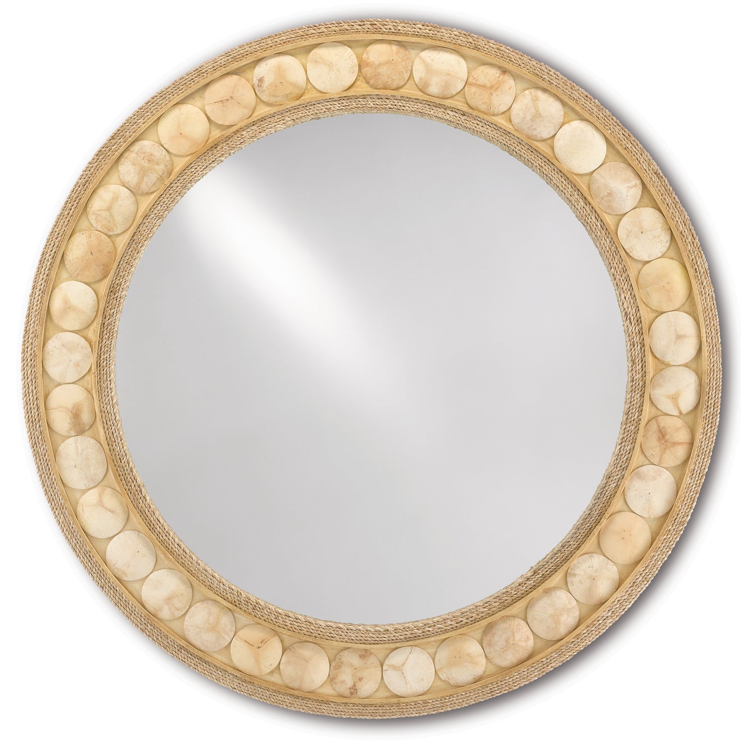 Currey and Company Mirror from the Buko Collection collection in Straw/Natural Abaca Rope/Coco Shell/Mirror finish