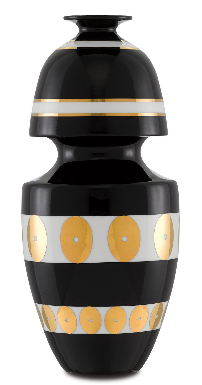 Currey and Company Vase from the De collection in Black/Gold/White finish