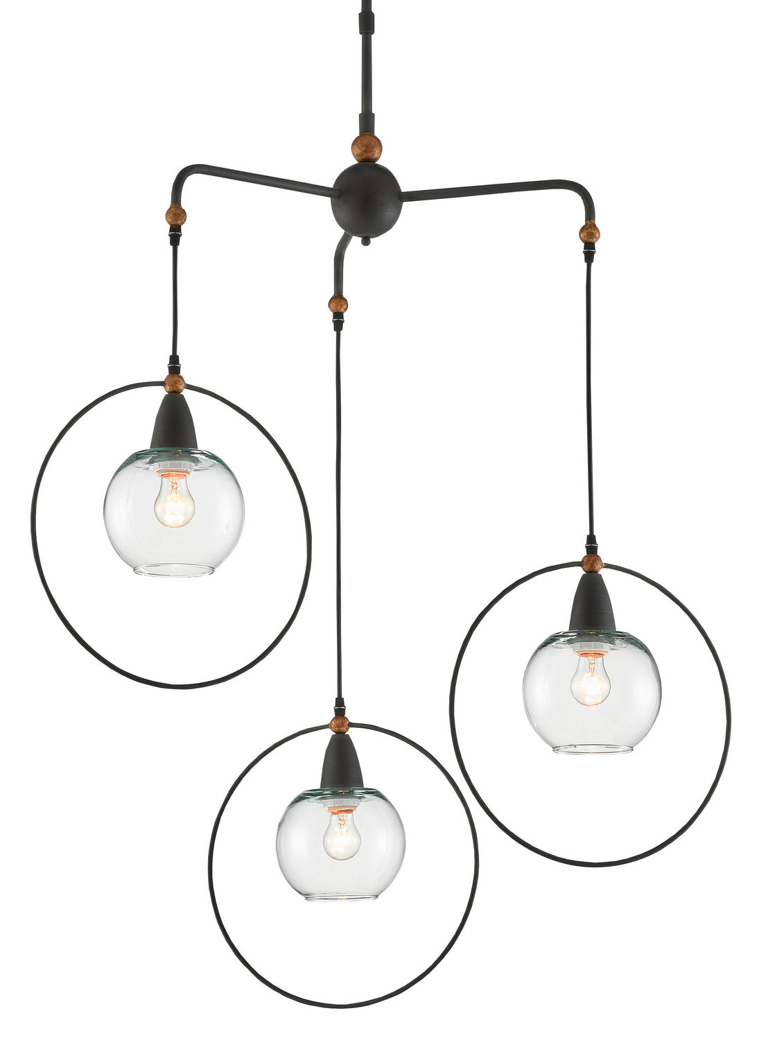 Currey and Company Three Light Pendant from the Moorsgate Collection collection in Blacksmith/Old Brass finish