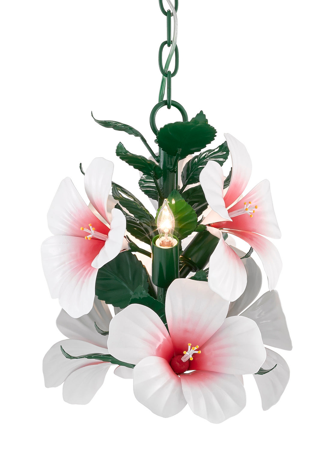 Currey and Company Three Light Chandelier from the Hibiscus Collection collection in Glossy White/Pink/Green finish