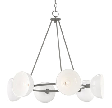 Currey and Company Six Light Chandelier from the Soba Collection collection in Hiroshi Gray/White finish