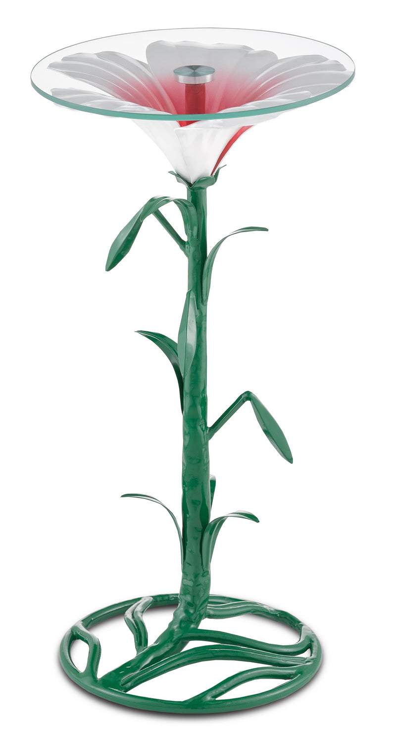 Currey and Company Drinks Table from the Hibiscus Collection collection in Glossy White/Pink/Green/Clear finish