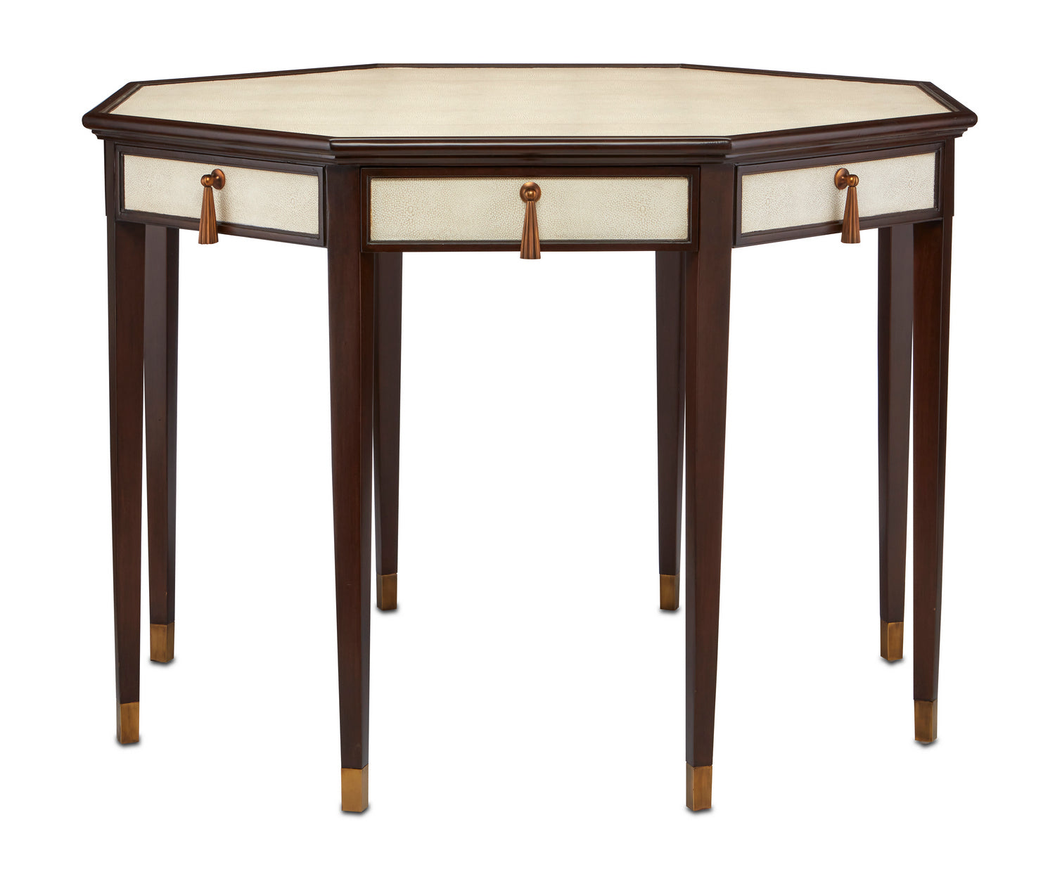 Currey and Company Entry Table from the Evie collection in Ivory/Dark Walnut/Brass finish