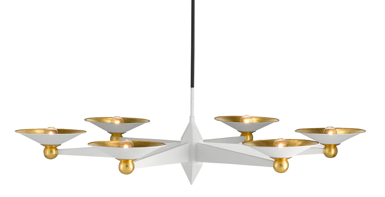 Currey and Company Six Light Chandelier from the Moderne Collection collection in Gesso White/Contemporary Gold Leaf finish