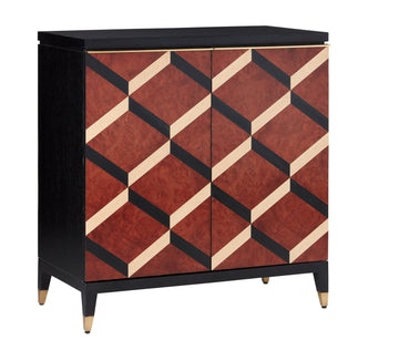 Currey and Company Bar Cabinet from the Sergio collection in Chestnut Burl/Black/Ash/Brass finish