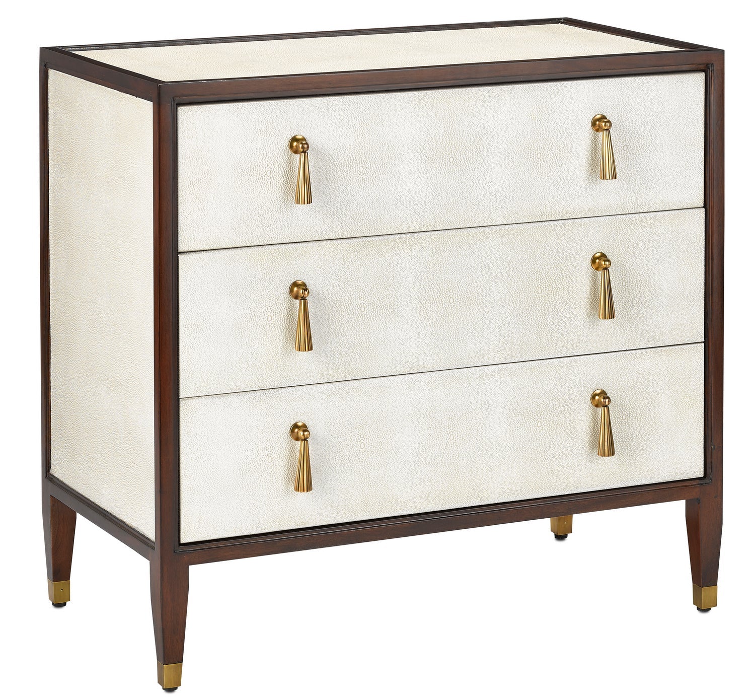 Currey and Company Chest from the Evie Collection collection in Ivory/Dark Walnut/Brass finish