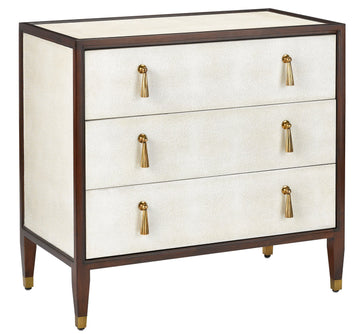 Currey and Company Chest from the Evie Collection collection in Ivory/Dark Walnut/Brass finish