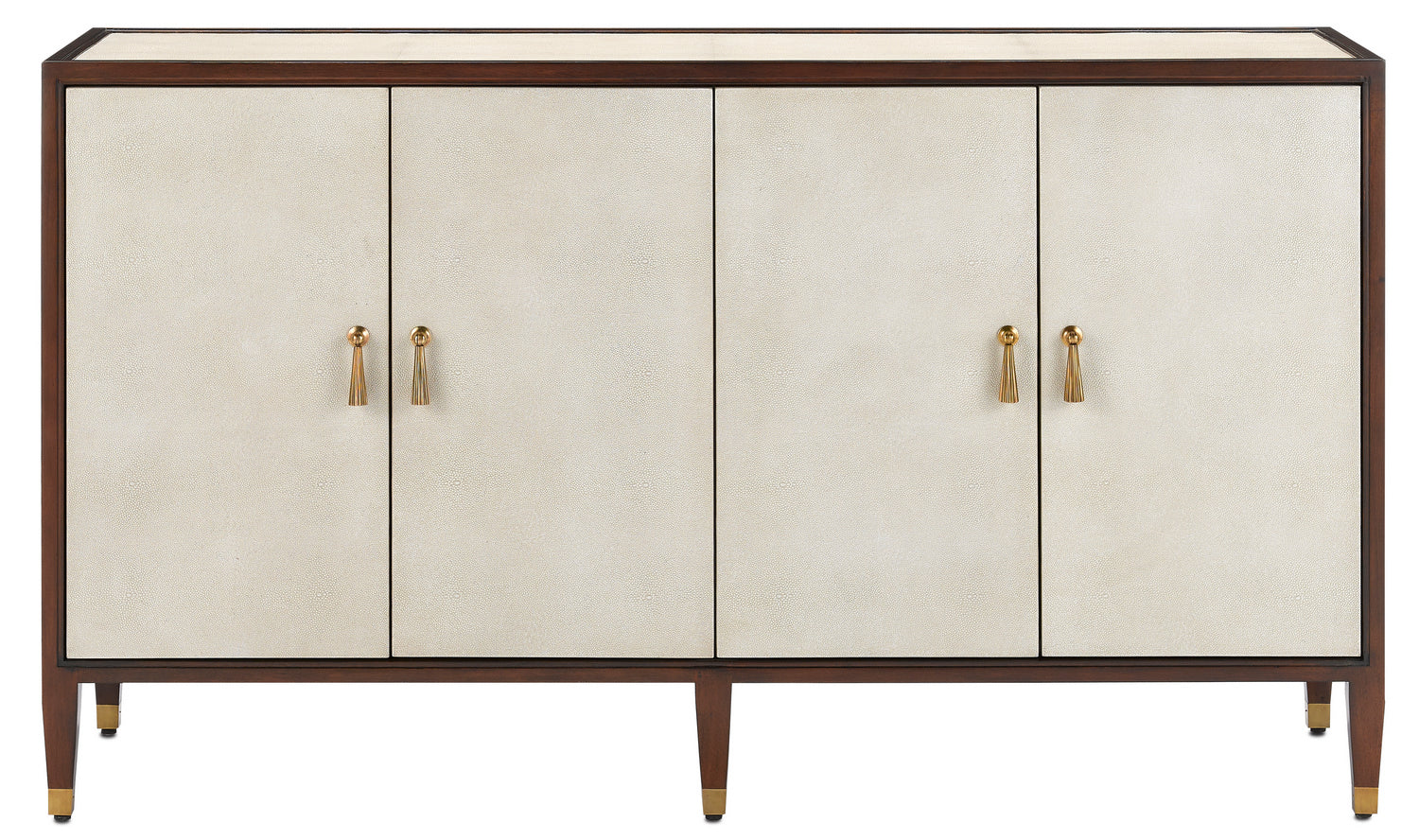 Currey and Company Credenza from the Evie Collection collection in Ivory/Dark Walnut/Brass finish