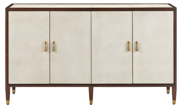 Currey and Company Credenza from the Evie Collection collection in Ivory/Dark Walnut/Brass finish