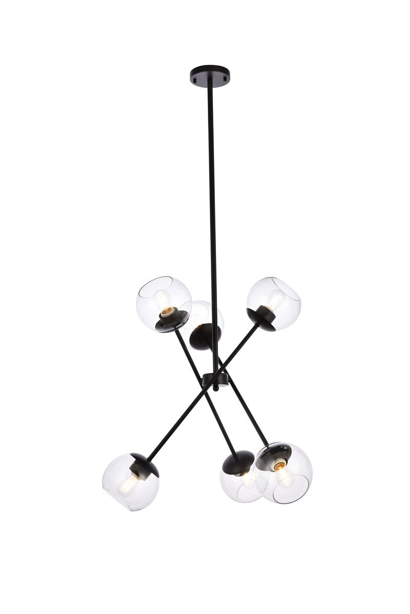 Elegant Lighting Six Light Pendant from the Axl collection in Black And Clear finish