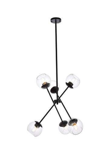 Elegant Lighting Six Light Pendant from the Axl collection in Black And Clear finish