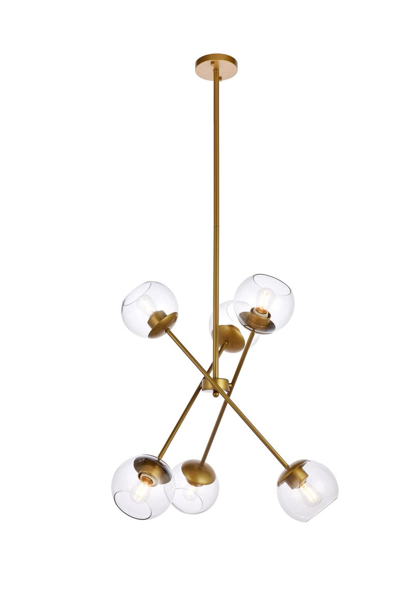 Elegant Lighting Six Light Pendant from the Axl collection in Brass And Clear finish