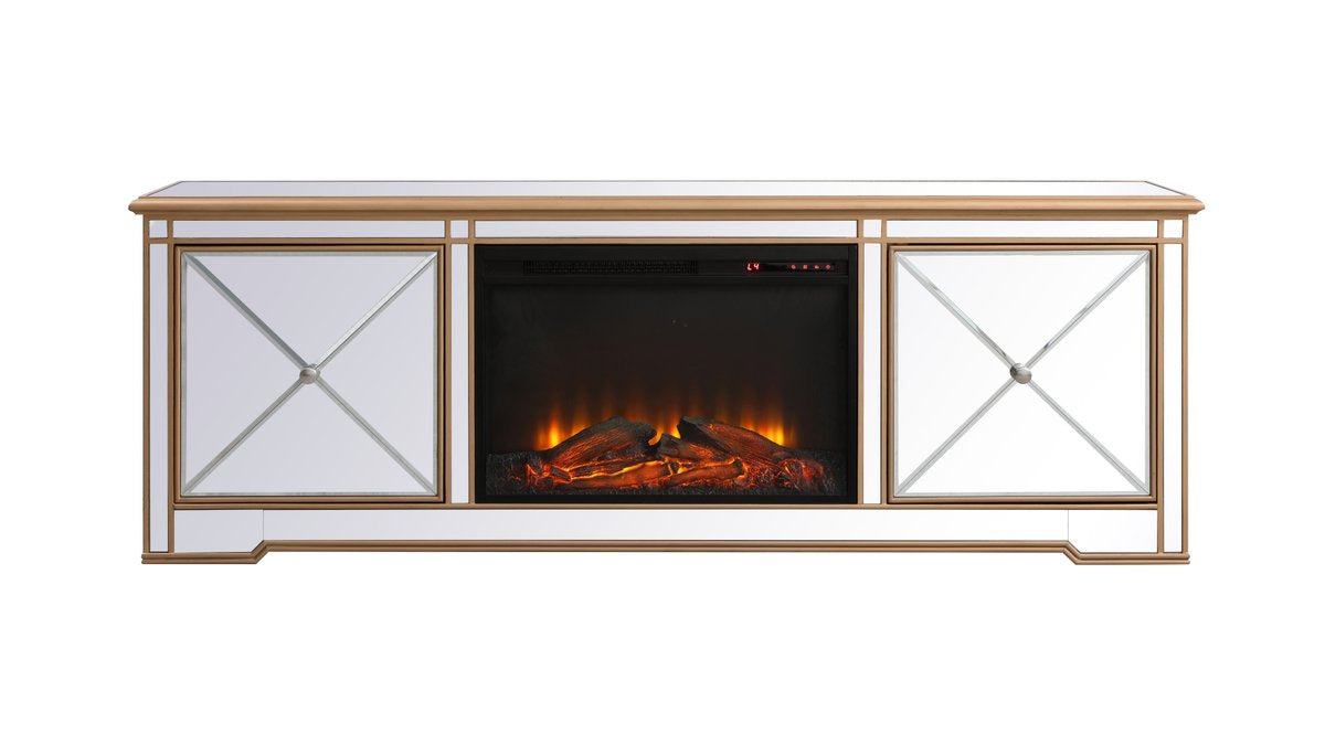Elegant Lighting TV Stand with Fireplace from the Modern collection in Antique Gold finish