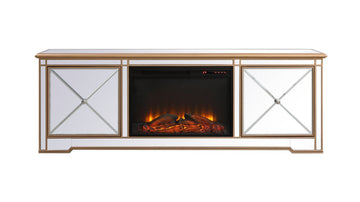 Elegant Lighting TV Stand with Fireplace from the Modern collection in Antique Gold finish