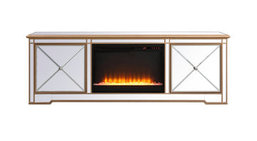 Elegant Lighting TV Stand with Fireplace from the Modern collection in Antique Gold finish