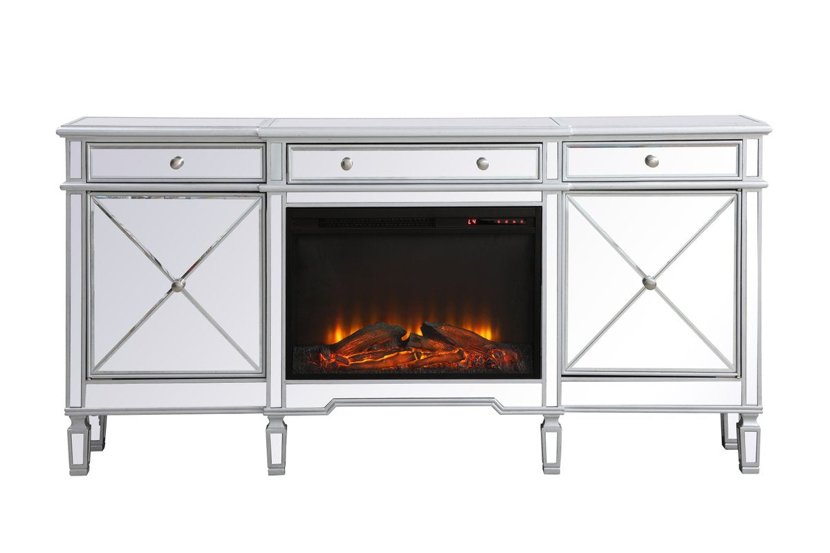 Elegant Lighting Credenza with Fireplace from the Contempo collection in Antique Silver finish