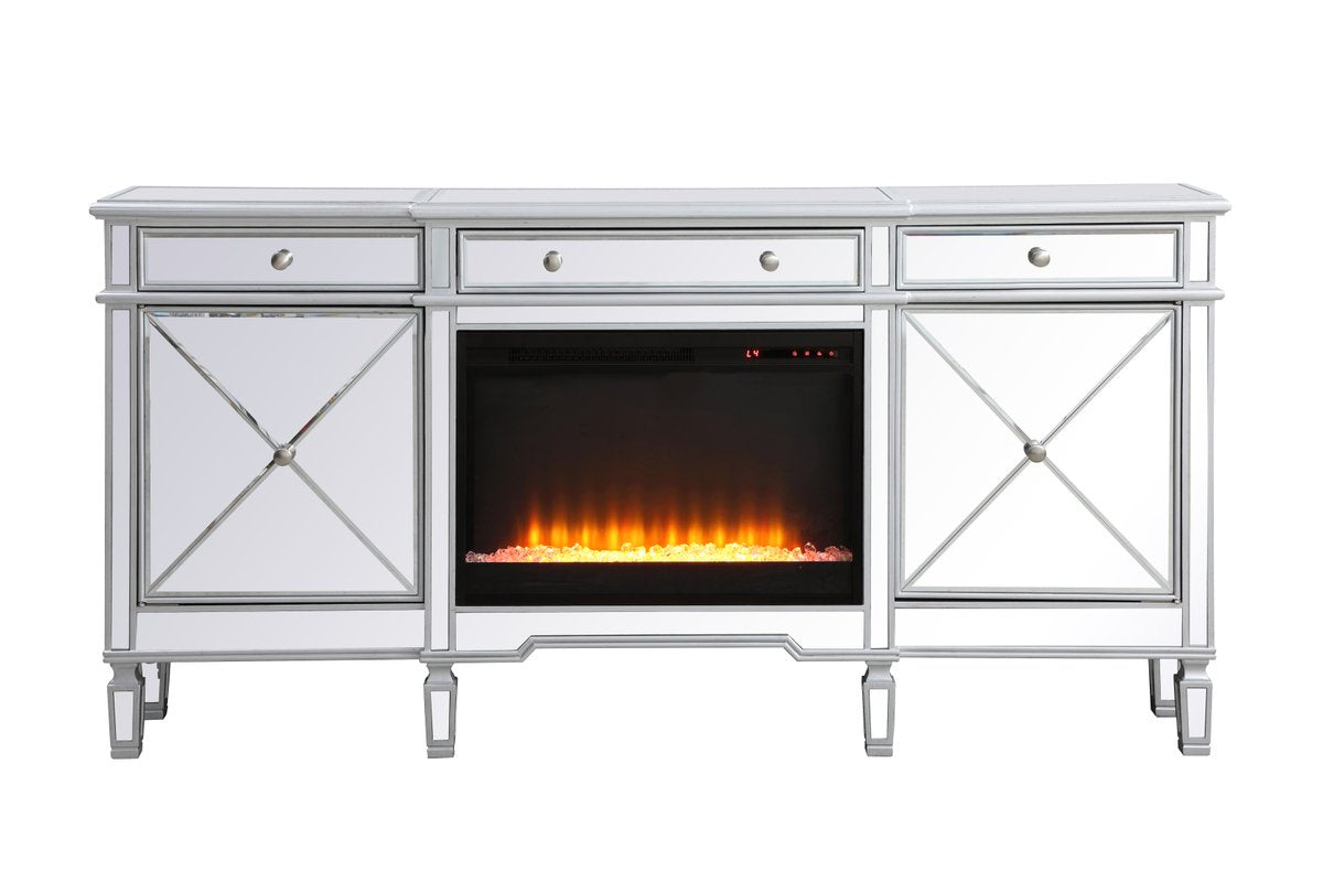 Elegant Lighting Credenza with Fireplace from the Contempo collection in Antique Silver finish