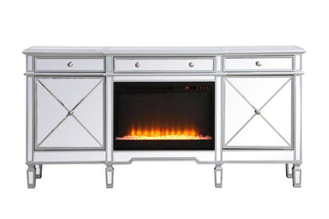 Elegant Lighting Credenza with Fireplace from the Contempo collection in Antique Silver finish