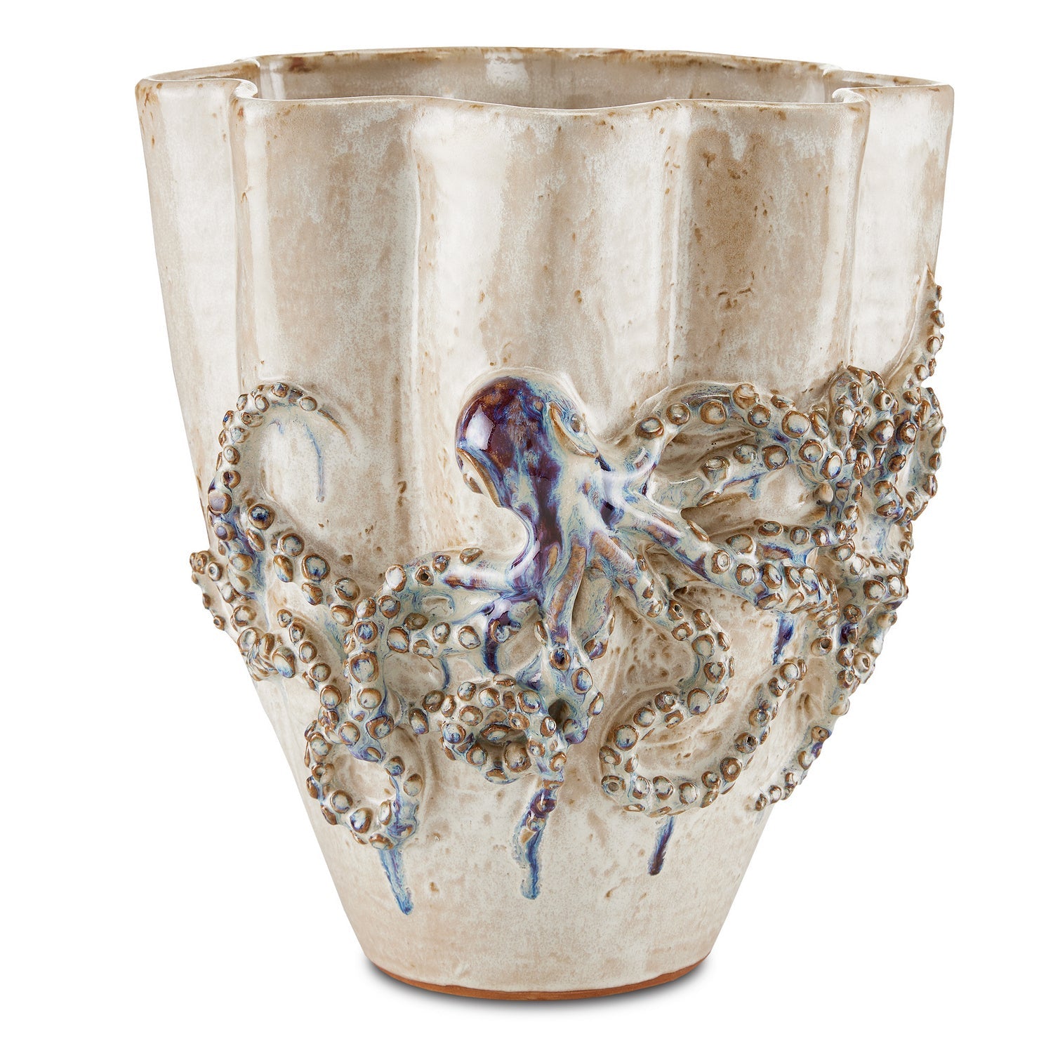Currey and Company Vase from the Octopus Collection collection in Cream/Reactive Blue finish