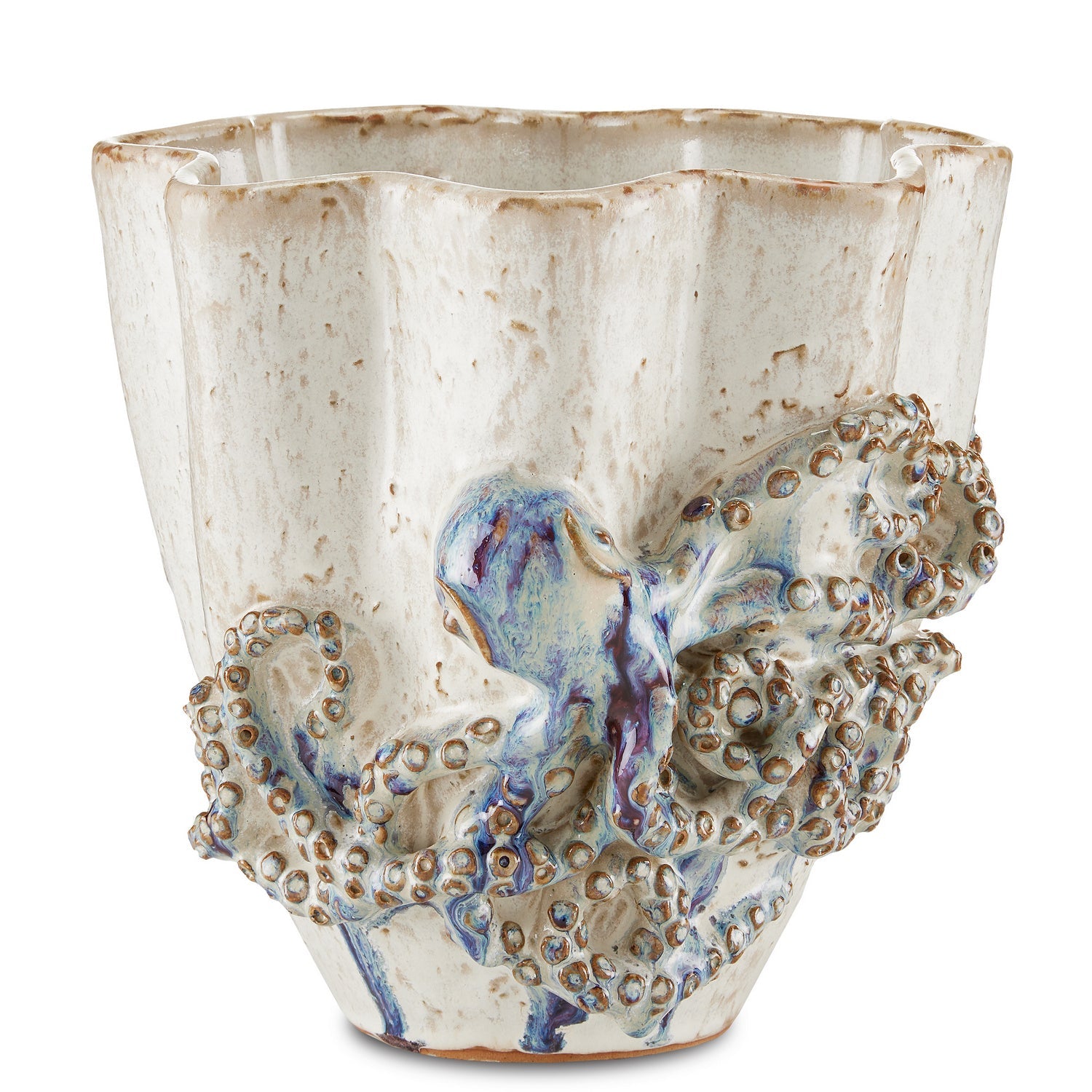Currey and Company Vase from the Octopus Collection collection in Cream/Reactive Blue finish