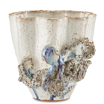 Currey and Company Vase from the Octopus Collection collection in Cream/Reactive Blue finish