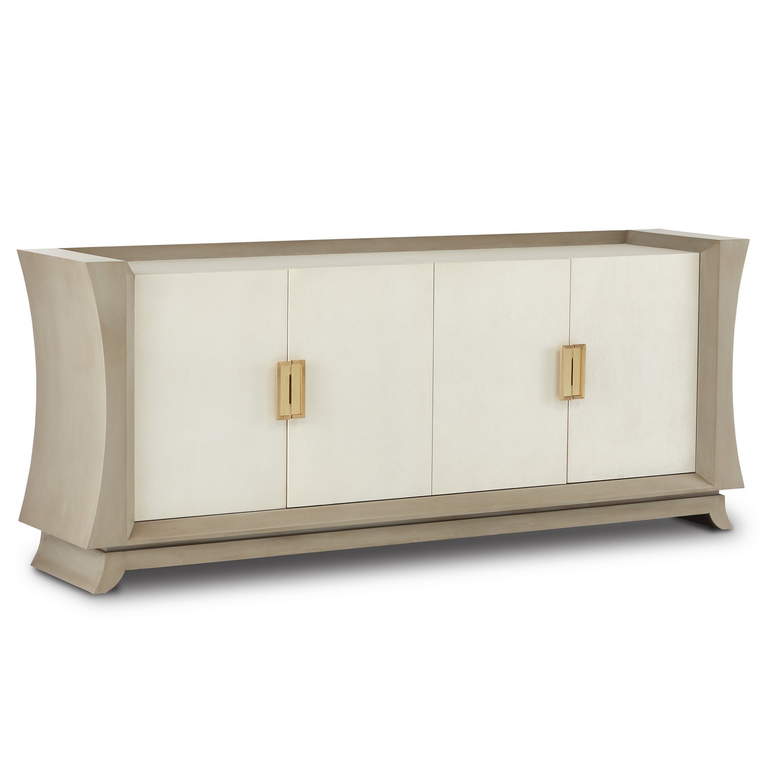 Currey and Company Credenza from the Koji Collection collection in Oyster Gray/Cream/Brushed Polished Brass finish
