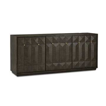 Currey and Company Credenza from the Kendall Collection collection in Dove Gray/Polished Brass finish