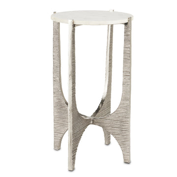 Currey and Company Accent Table in Antique Nickel/White finish