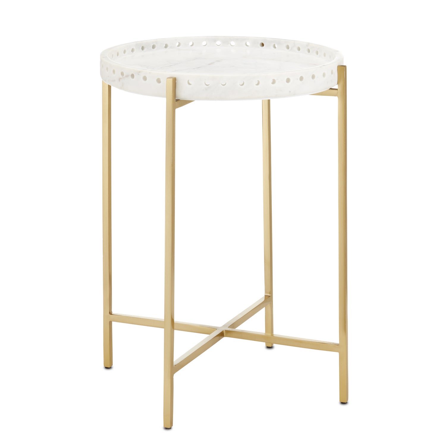 Currey and Company Accent Table from the Freya Collection collection in White/Antique Brass finish