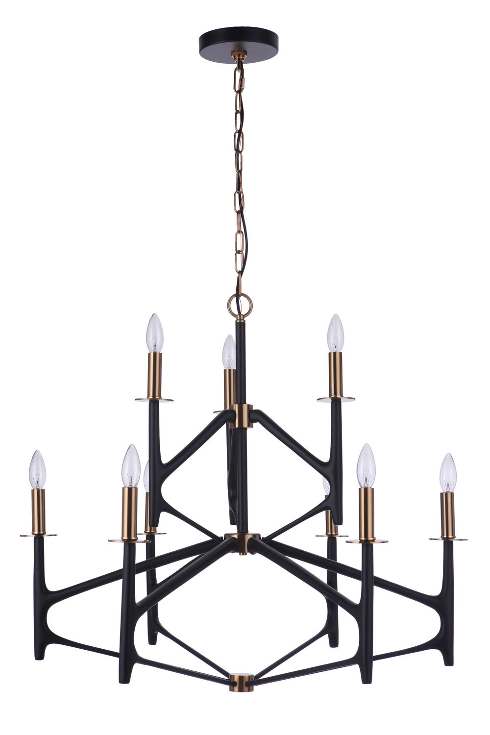Craftmade Nine Light Chandelier from the The Reserve collection in Flat Black/Satin Brass finish