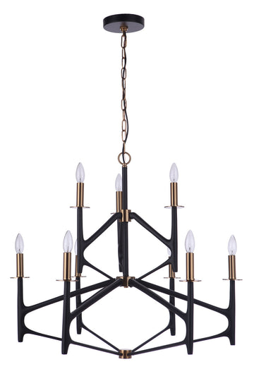 Craftmade Nine Light Chandelier from the The Reserve collection in Flat Black/Satin Brass finish