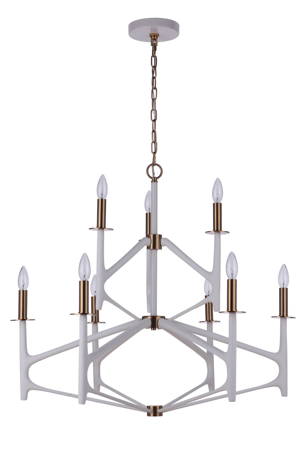 Craftmade Nine Light Chandelier from the The Reserve collection in Matte White / Satin Brass finish