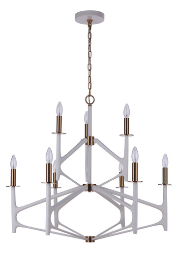 Craftmade Nine Light Chandelier from the The Reserve collection in Matte White / Satin Brass finish