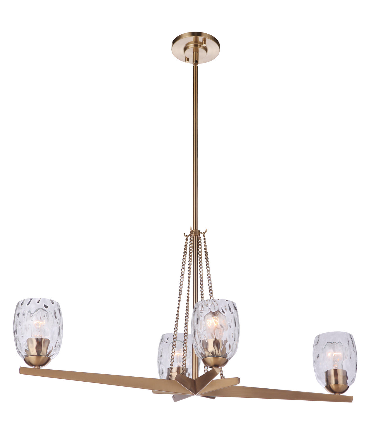 Craftmade Four Light Island Linear Chandelier from the Guiding Star collection in Satin Brass finish