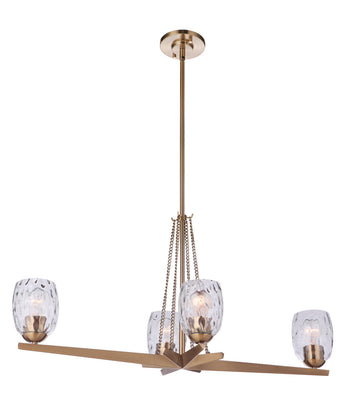 Craftmade Four Light Island Linear Chandelier from the Guiding Star collection in Satin Brass finish