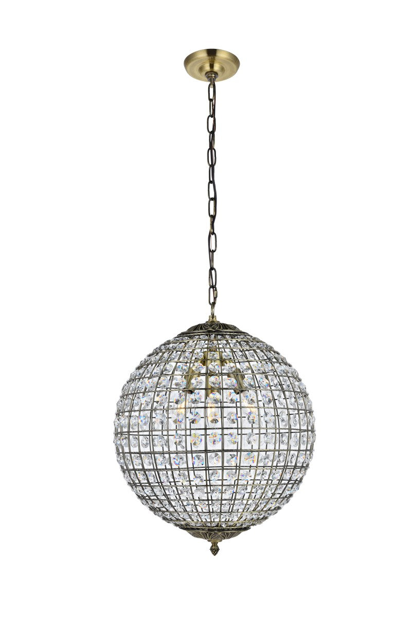 Elegant Lighting Three Light Pendant from the Earlene collection in Antique Bronze finish