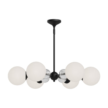 Alora Six Light Chandelier from the Celia collection in Matte Black/Opal Glass finish