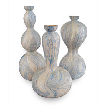 Currey and Company Vase Set of 3 in Blue/White finish