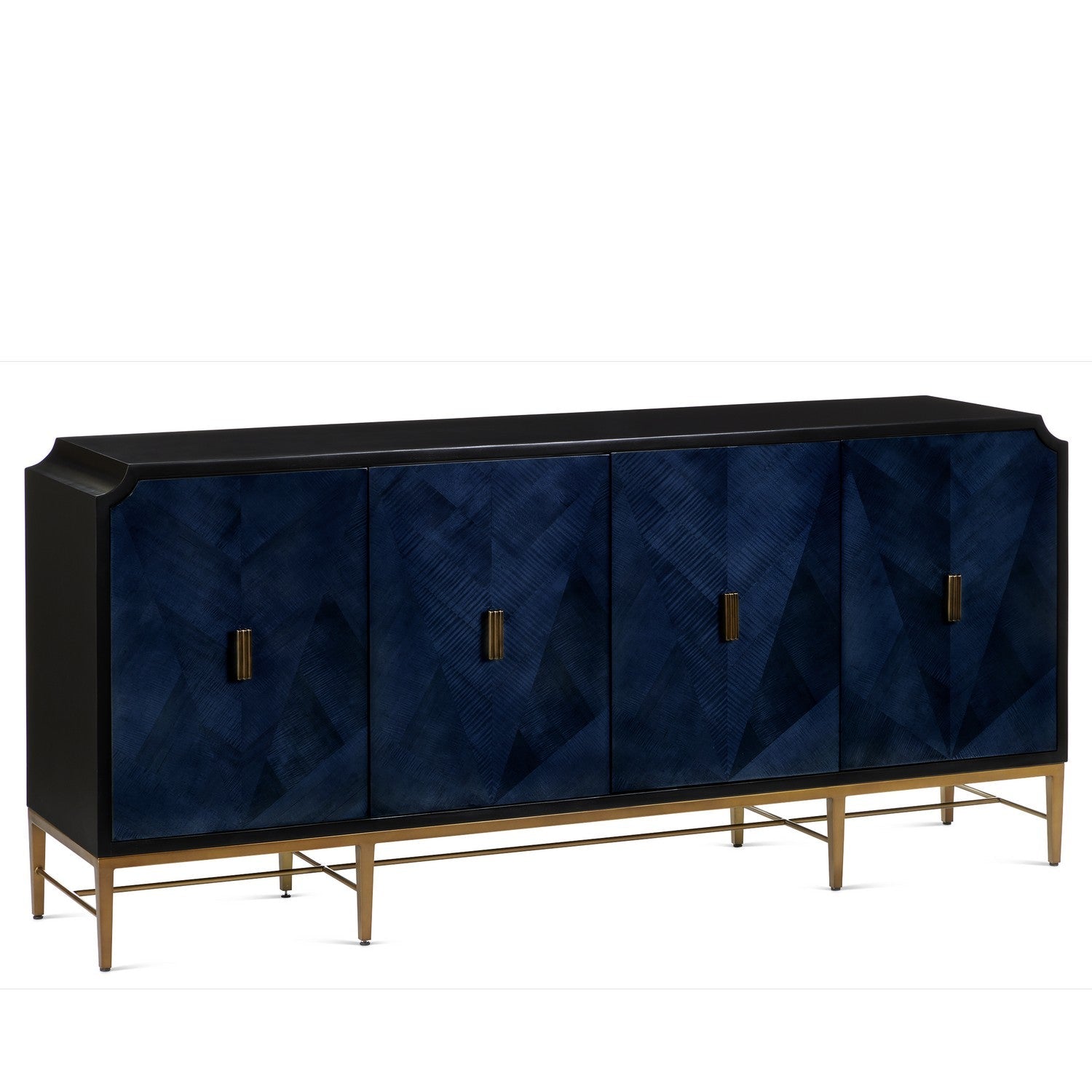 Currey and Company Credenza from the Kallista Collection collection in Dark Sapphire/Caviar Black/Antique Brass finish