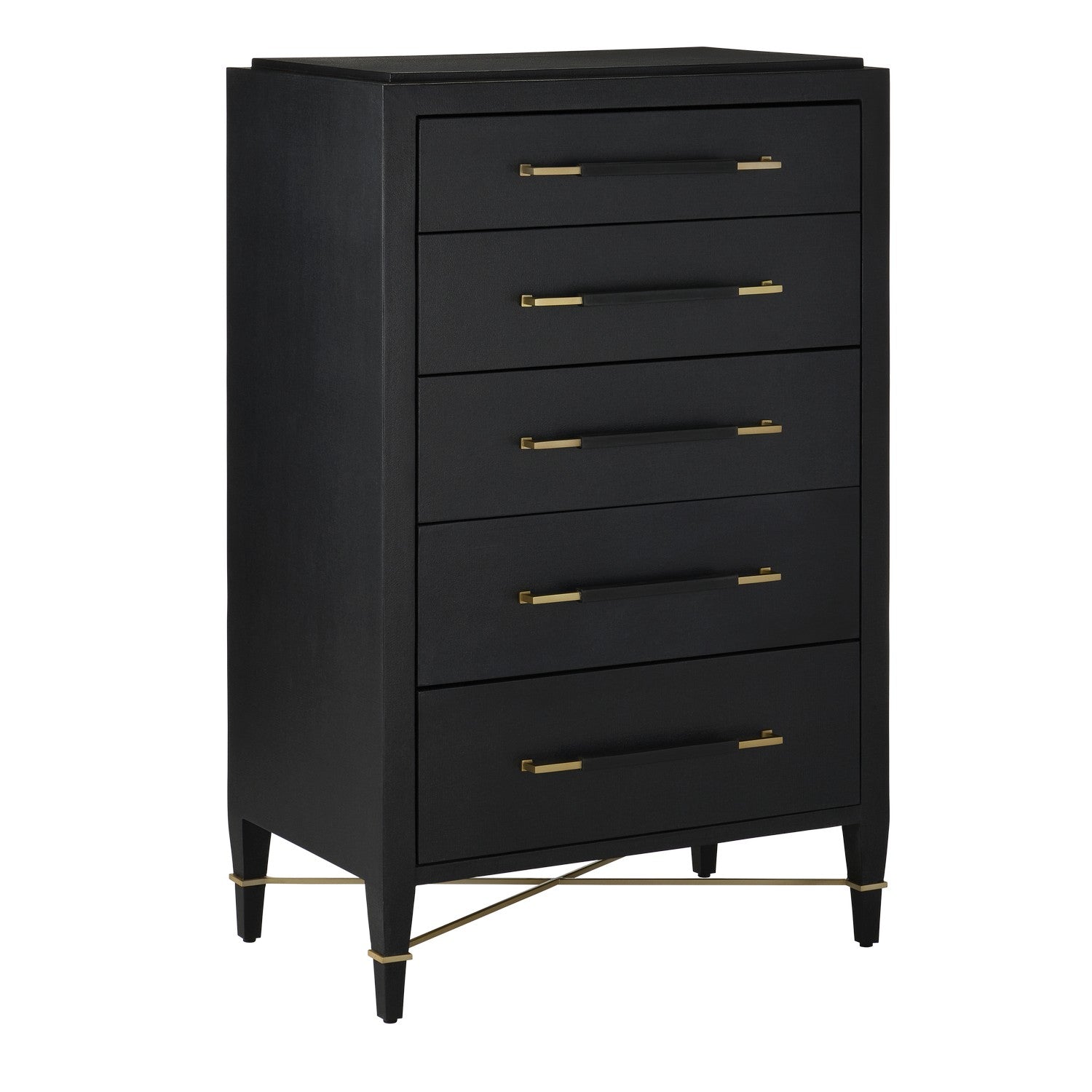Currey and Company Chest from the Verona Collection collection in Black Lacquered Linen/Champagne finish