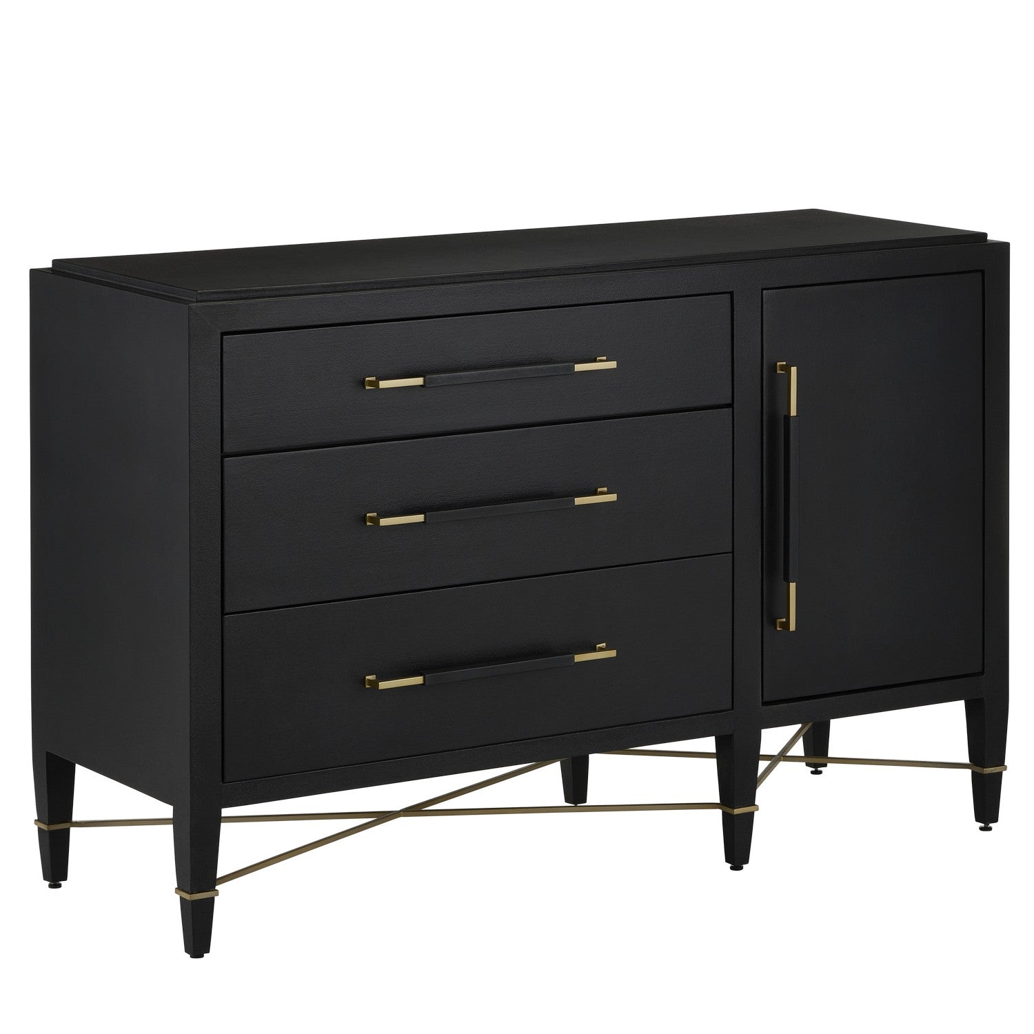 Currey and Company Chest from the Verona Collection collection in Black Lacquered Linen/Champagne finish