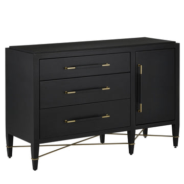 Currey and Company Chest from the Verona Collection collection in Black Lacquered Linen/Champagne finish