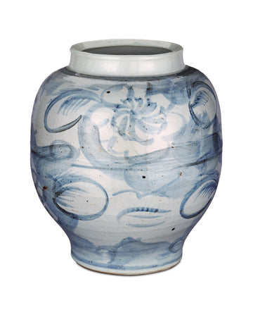 Currey and Company Preserve Pot from the Ming-Style Collection collection in Off White/Pale Blue finish
