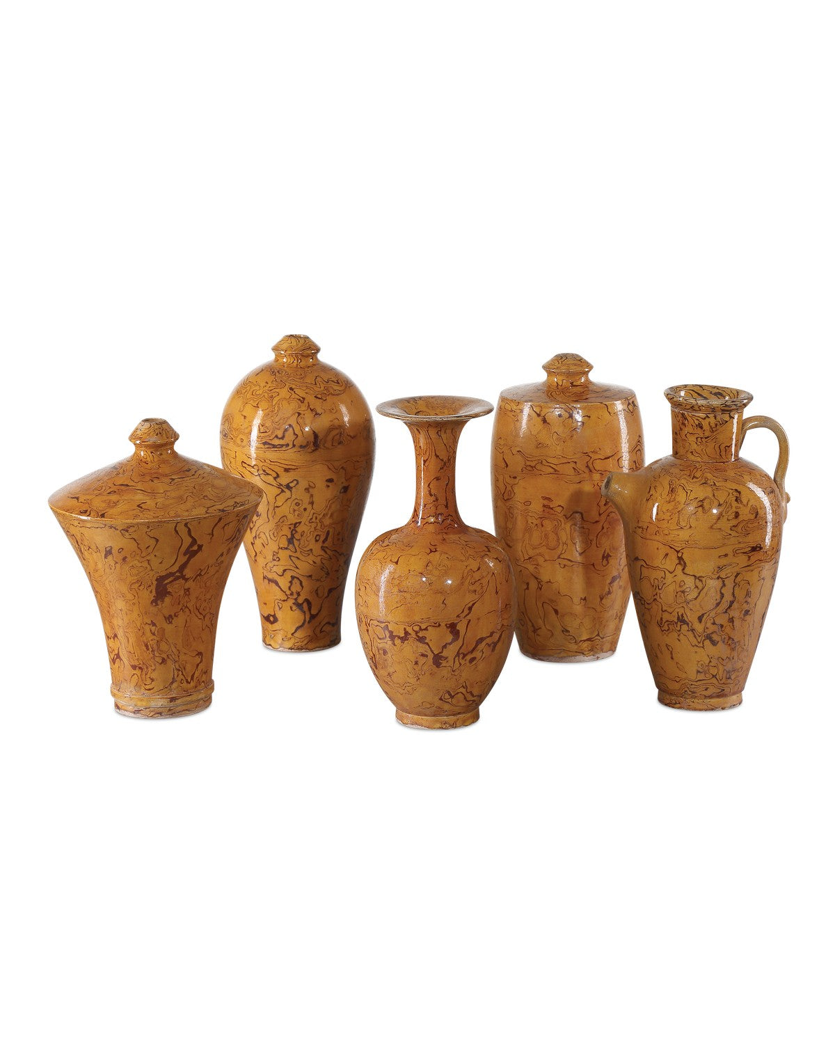 Currey and Company Vase Set of 5 in Yellow/Brown finish