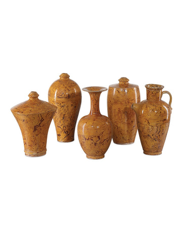 Currey and Company Vase Set of 5 in Yellow/Brown finish