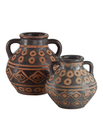 Currey and Company Vase Set of 2 in Black/Brown finish